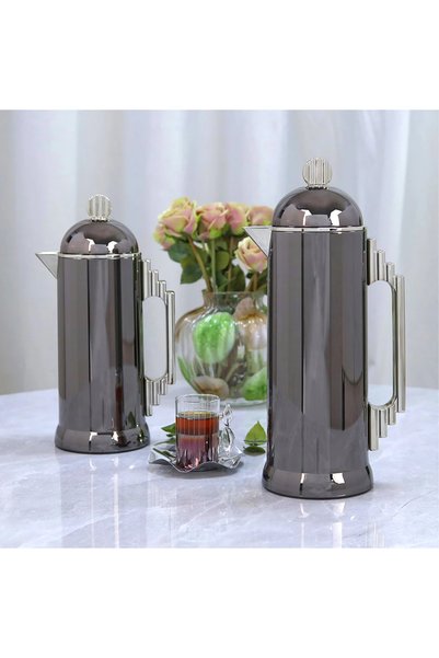 Generic طقم ترامس غزالة استيل بتصميم فاخر ــ اسود نيكل ــ 2ح ــ 1 + 0.7 لتر
