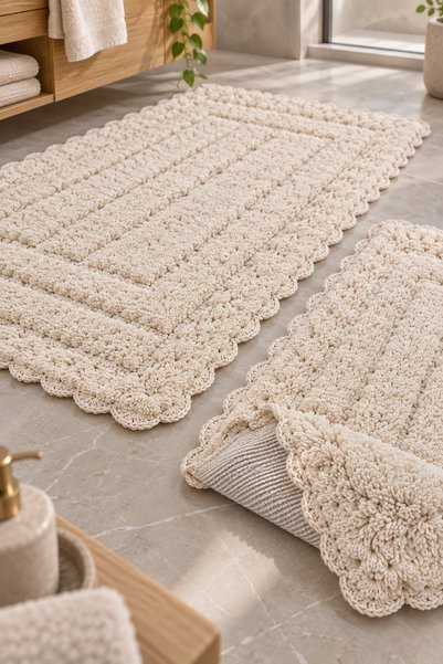 ALANUR Bodrum Tufting Cotton Handmade Knitted 2-Piece Mat 110