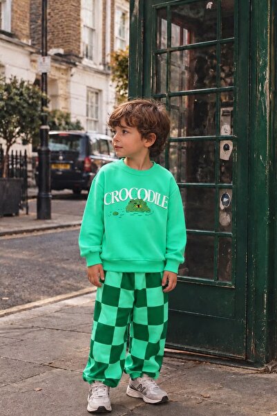 Monila Boy's 3 Thread Cotton Green Crocodile Printed Top and Bottom Set