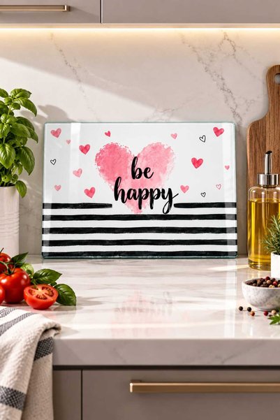 Decorita Glass Cutting Board - Glass Cutting Table |   Be Happy |   20cm X 30cm