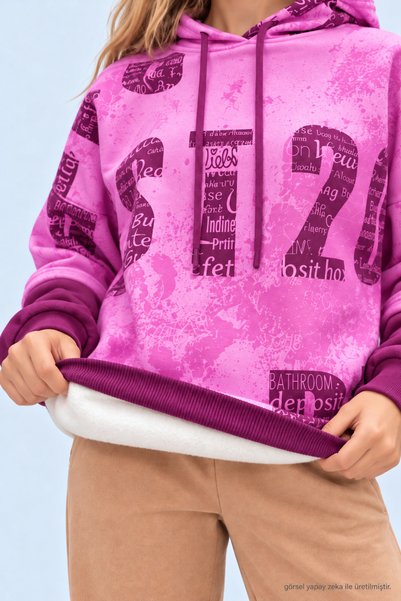 Minimoda Kids سويت شيرت بناتي بغطاء رأس وطباعة نصية وشريط داخلي