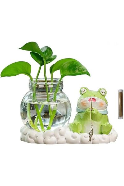 Generic Frog Statue Mini Vase, Cute Miniature Frog Figurine with Ornament, De...