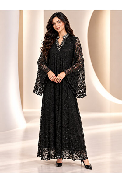 White colour "Pearl's Delight" Women's Lace Embellished Robe with Studded Col...