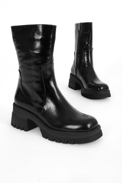 MY DERİ Thorn Women's Genuine Leather Long Heeled Boots with Elastic Sides B4792