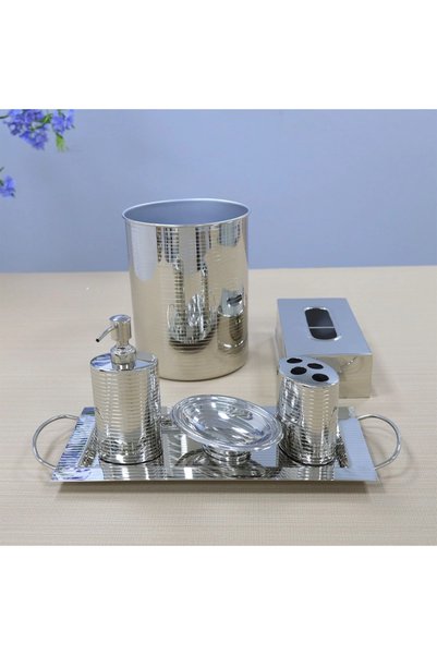 Generic Striped Luxury Bath Hardware Set - Stainless Steel - Silver - 6 Piece