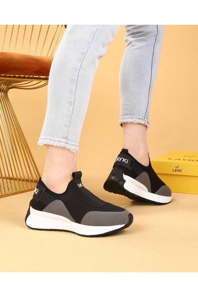layki Lavia Suede Black Gray Women's Daily Walking Shoes