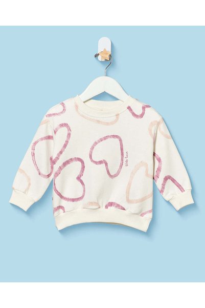 REDTAG Infant Girls Ivory And Pink Heart Sweatshirt