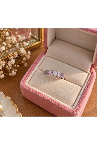 Lilith Takı Lilac Pink Stone Flower Patterned Silver Color Women's Ring – Spa...