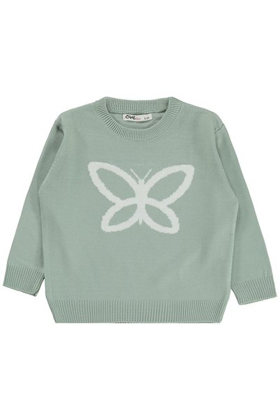 Civil Girls Butterfly Patterned Sweater for 2-5 Years Old - Green
