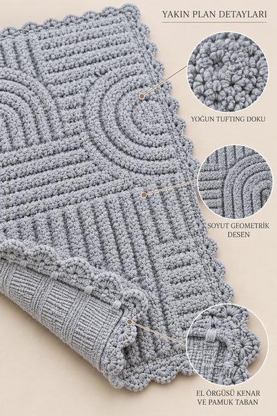 ALANUR Bodrum Tufting Cotton Handmade Braided Mat 113 (70 X 120 cm)
