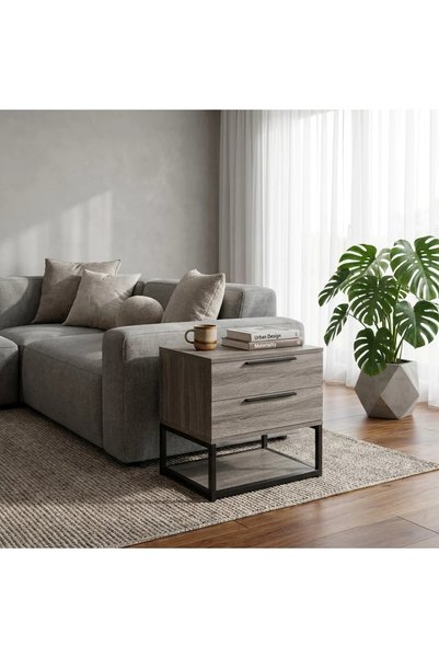 Generic طاولة خدمة بدرجين بتصميم أنيق - رمادي - 50x40x50سم