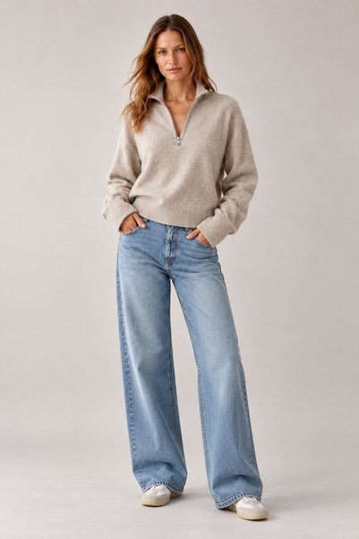 Lupies Women's Zipper Collar Basic Knitwear Sweater