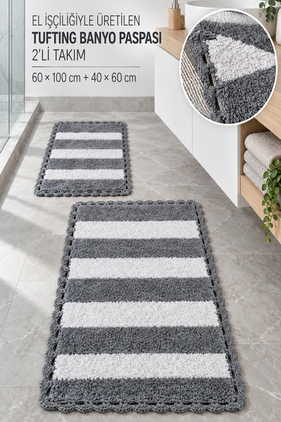 ALANUR Bodrum Tufting Cotton Handmade Knitted 2-Piece Mat 112
