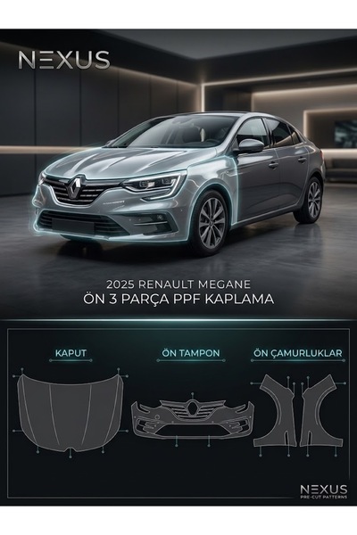 Pro Cut Renault Megane Base 2025-2026 model 3 Parça (çamurluklar,tampon,kaput) %100 TPU 190 Micron