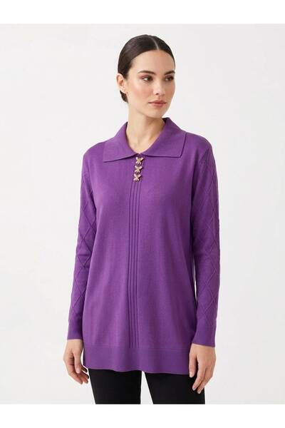 ÇALIKUŞU TRİKO Shirt Collar Bow Tie Buttoned Acrylic Blouse M2549