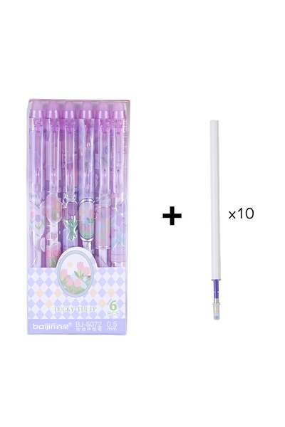 Choice Blue 16Pcs Purple Retractable Erasable Gel Pens, Tulip Floral Print De...