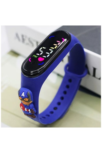 BANDAI 1 قطعة ساعة إلكترونية جديدة بتصميم كرتوني لشخصيات المنتقمون مع إضاءة L...