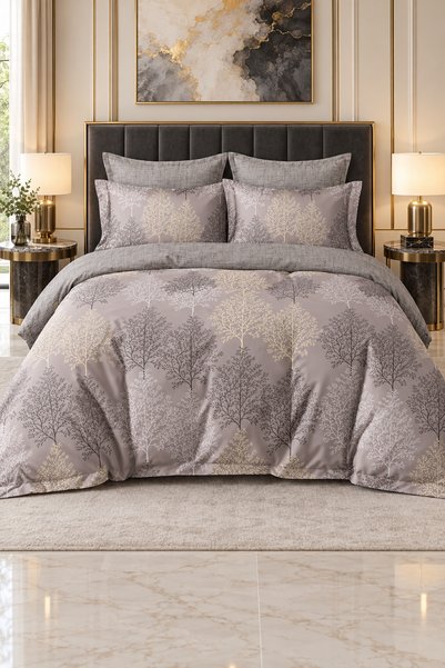 RALEX PUCIOASA Percale Duvet Cover Set , King Size, 6 pieces, beige with bran...