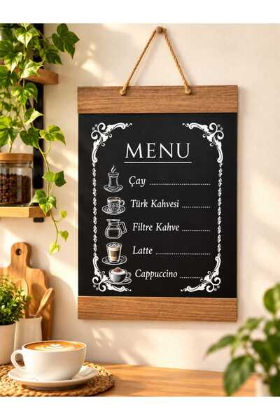 EVİNİZİNRİTMİ Menü Panosu Dekoratif Ahşap Görünümlü Siyah Mutfak Duvar Süsü, ...