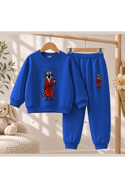 playwear Team Sweatshirt Strapped Cat Printed Girls' Boys' Crew Neck