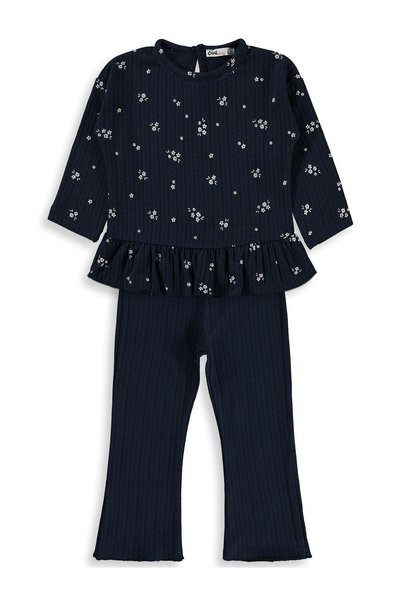 Civil Girls Floral Printed 2-5 Years Old Set - Navy Blue