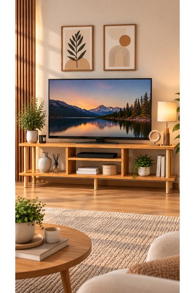 furnici Liva TV Ünitesi Ahşap Görünümlü Modern Raflı Televizyon Sehpası