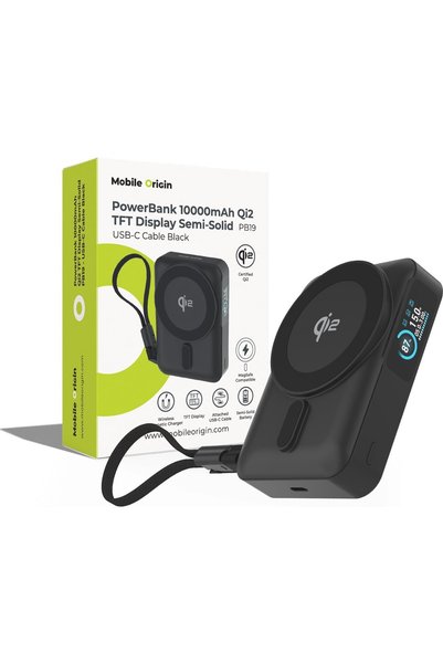 Mobile Origin 10000 mAh Qi2 Οθόνη TFT Ημιστερεόπλευρο Powerbank PB19 - Καλώδι...
