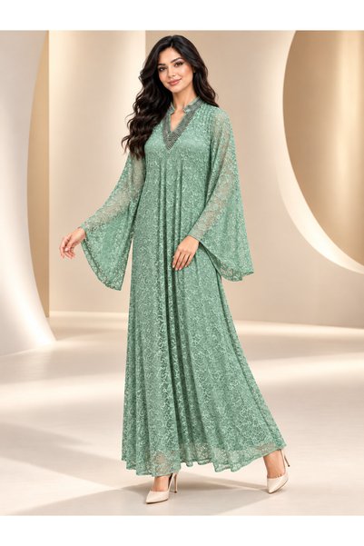 White colour "Pearl's Delight" Women's Lace Embellished Robe with Studded Col...