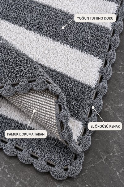 ALANUR Bodrum Tufting Cotton Handmade Knitted 2-Piece Mat 112