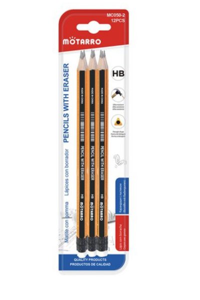 OEM Μολύβια HB με γόμα 12 τεμάχια Motarro MC050-2