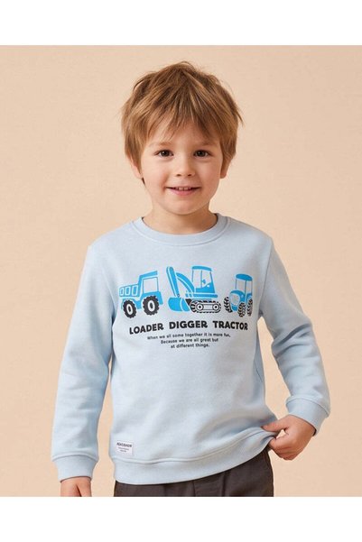 REDTAG Boys Blue Vehicle Graphic Sweatshirt
