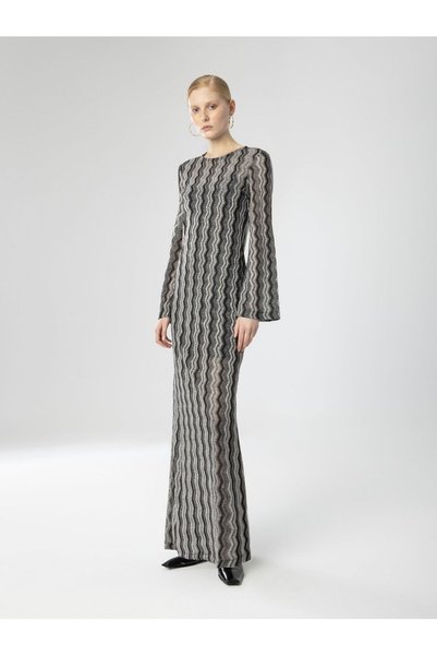MOUTAKI Maxi Φόρεμα Lurex Μαύρο / Ασημί - M/L