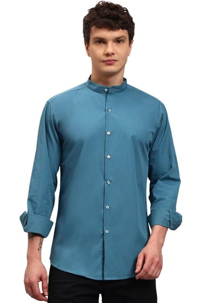 Generic Men's Solid Regular Fit full Sleeve Cotton Casual Shirt with Banded C...