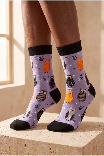 Katia&Bony Unisex Halloween Temalı Baykuş Desenli Soket Çorap Lila