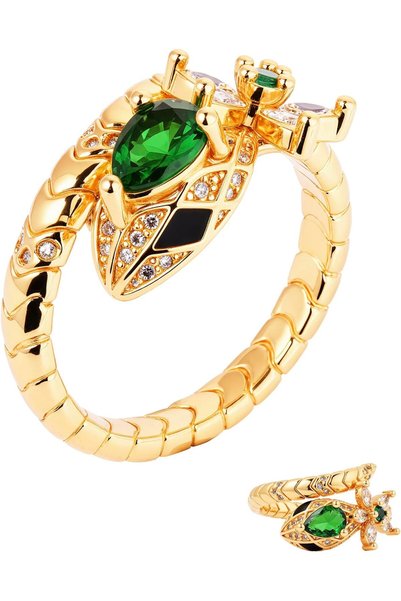 Generic Vintage Snake Ring for Women, Green Gemstone Statement Jewelry Adjust...