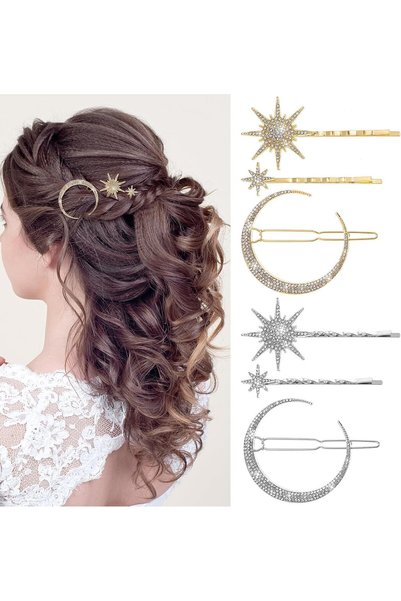 Generic Stars and Moon Hair Clips, 6Pcs Vintage Hair Accessories for Girls, W...