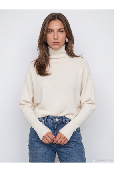 Dilvin 10902 Wool Blend Turtleneck Draped Sweater