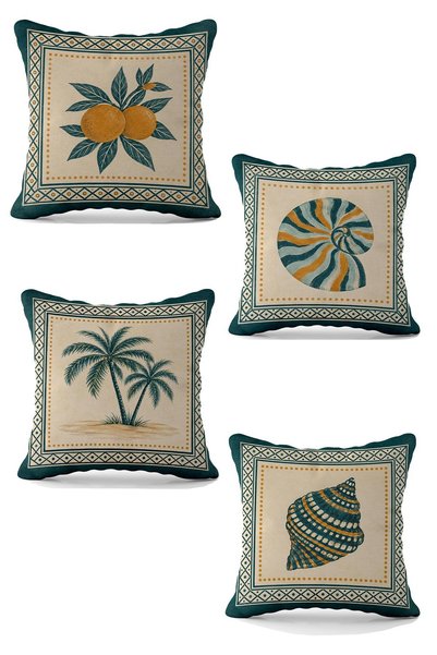 Daniel Home Design Riviera Collection |   Throw Pillow Cover |   4-Piece Combination Set |   Double Side Printed |   43X43 cm |   Living Room Decor |   Seat Cushion Cover