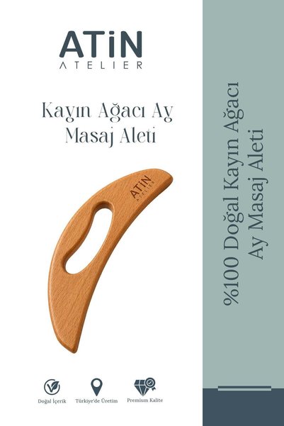 Ay Masaj Aleti Ahşap Yüz ve Vücut Masaj Aparatı %100 Doğal Kayın Ağacı