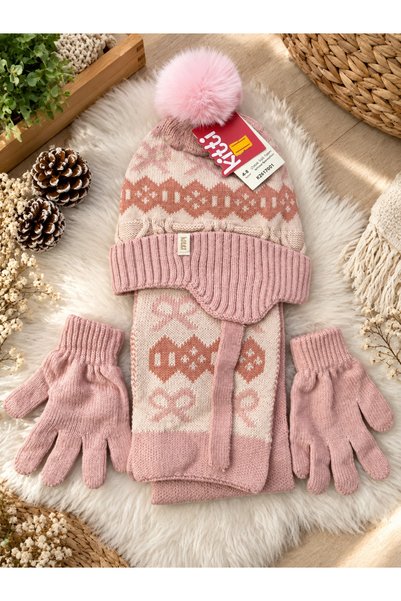 Uğur bebe Fetiță 4-8 ani, culoare PUDRĂ CORAL, marca KITTI, CĂCIULĂ, MĂNUCĂ, ...
