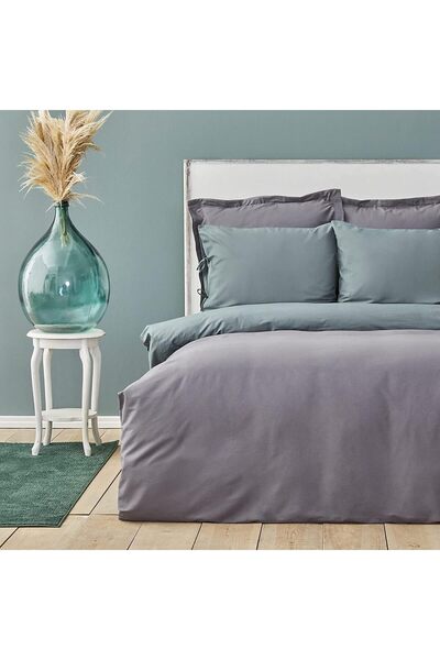 Generic Basic Double Sided Duvet Cover Set, Petrol Anthracite