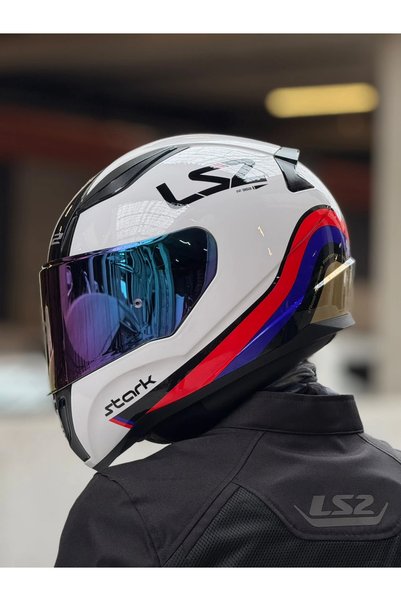 LS2 RAPID 2 STARK BEYAZ-KIRMIZI-MAVİ KASK (GÖKKUŞAĞI VİZÖR)