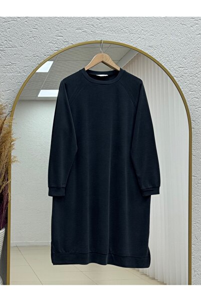MİHRA STORE Mahzade Long Pique Tunic with Side Slits - Ek1148 Anthracite