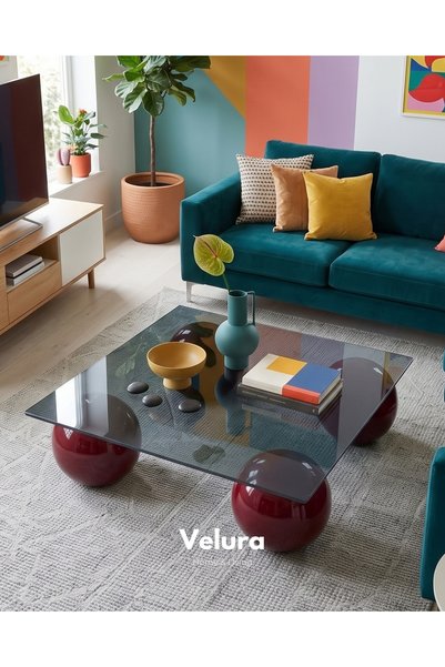 Velura Home & Living Küre Orta Sehpa - Bordo - Kare Füme