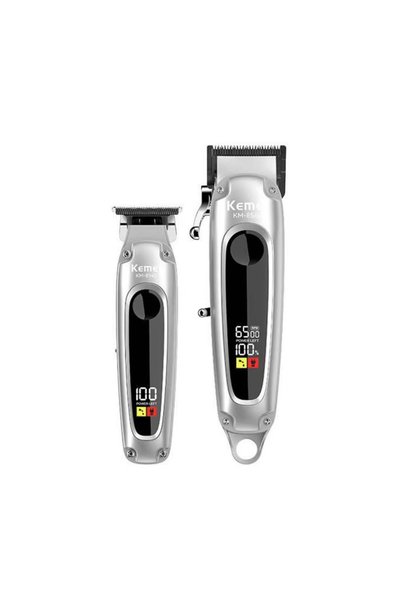 Kemei Σετ επαναφορτιζόμενο Trimmer και κουρευτική μηχανή KM-8540 σε ασημί χρώμα