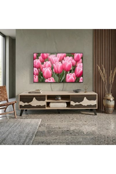 Generic طاولة بلازما خشبية بتصميم عصري مودرن ــ بني وبيج ــ 160×40×45 سم