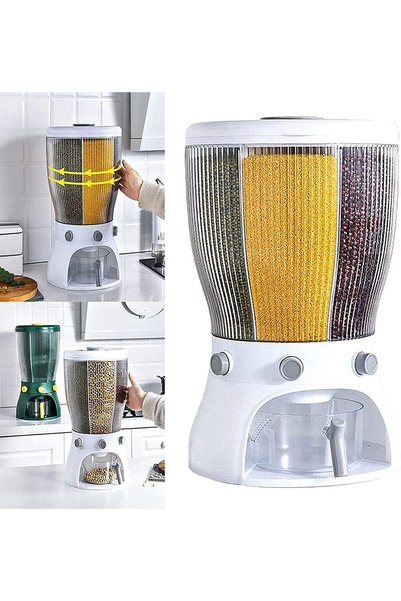Generic Rotating Rice Dispenser, Large Capacity 4-Grid Sealed Grain Container...