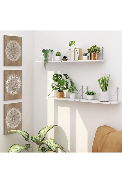 GENERAL 3 Set Floating Shelves, Rustic Wooden Shelf with Metal Brackets for W...