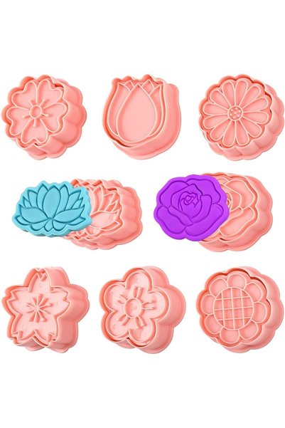 Generic 8 Pack Flower Cookie Cutter Set with Plunger Stamps, 3D Spring Floral...