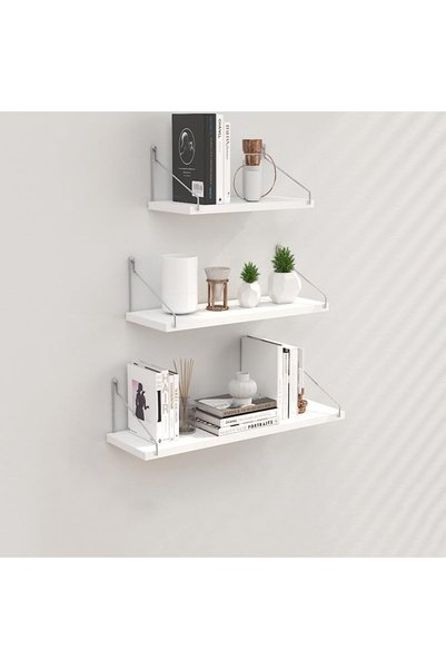 Generic 3 Set Floating Shelves, Rustic Wooden Shelf with Metal Brackets for W...